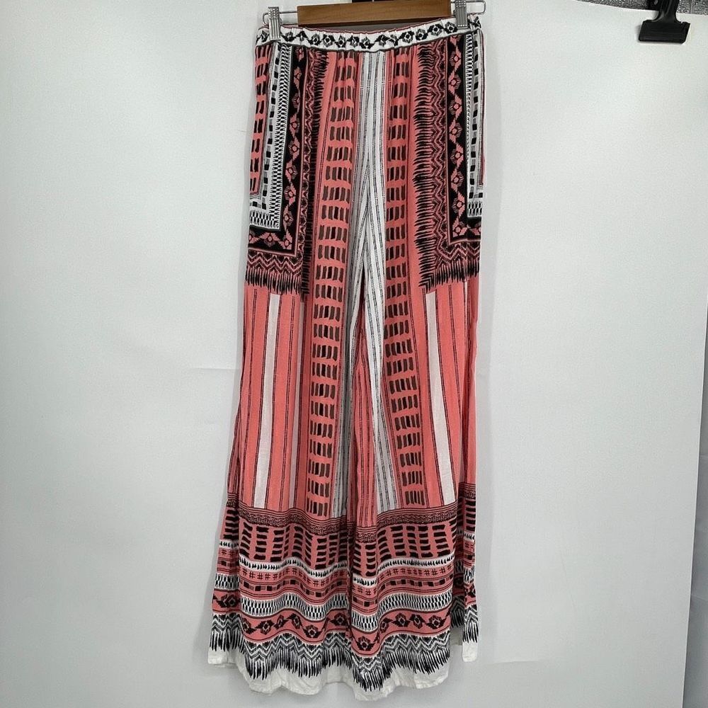 Peach Puff Multicolor Geometric Boho Long Wide Leg Flare Pants Size Medium